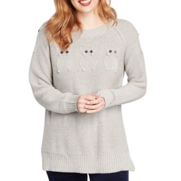 ModCloth Critter Credibility mouse Sweater Gray Pullover Vintage Inspired owl - Picture 1 of 8